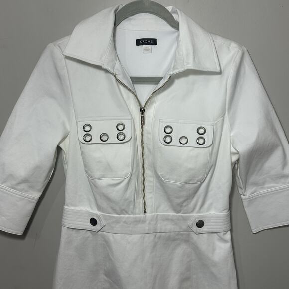 Vintage Cache White Dress Midi Career Size XS Office Business Casual Ponte Knit - Picture 9 of 11